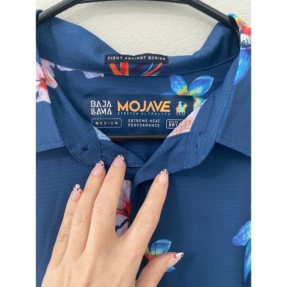 New BAJA LLAMA Mojave Flower Powers perforate Button Up Shirt Size Medium - Picture 2 of 4